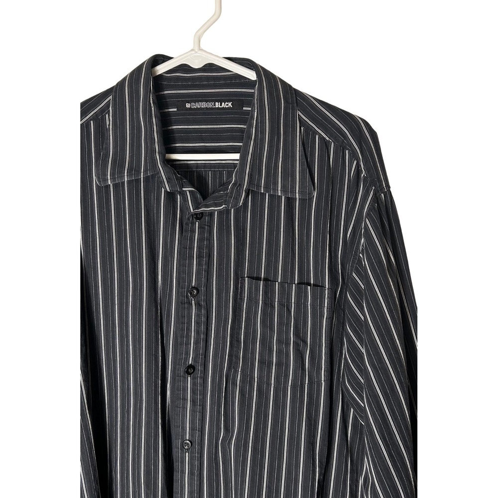 CARBON BLACK Mens‎ Striped Long Sleeve Button Down Shirt XXL Black White Cotton